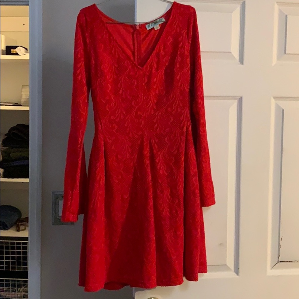 Red lace print dress